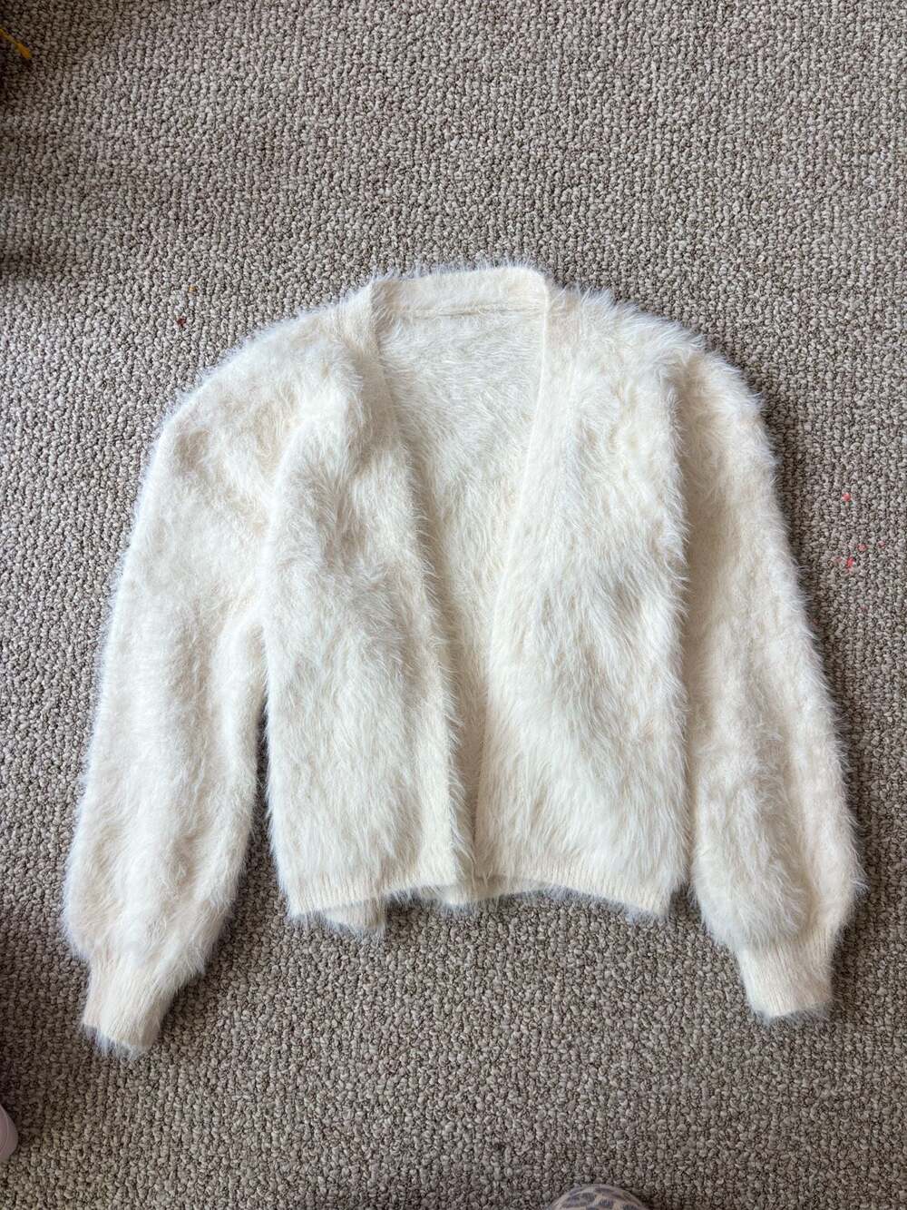 Monki Hairy Knit Open Front Cardigan in Off White